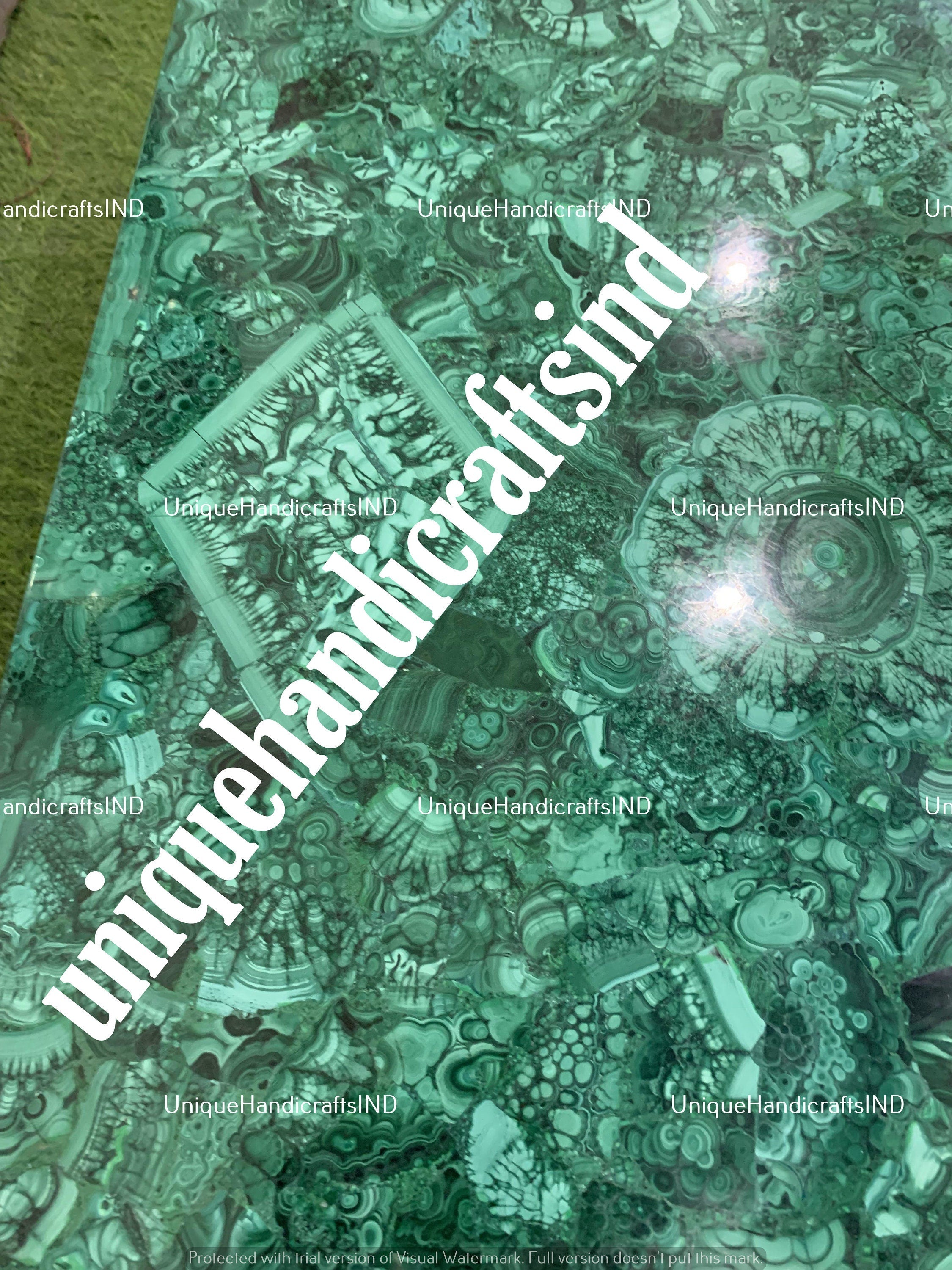 Marble Malachite Table Top Stones Random Work Semi Precious Stone Handmade Work / Malachite Kitchen Counter Unique Handicrafts IND