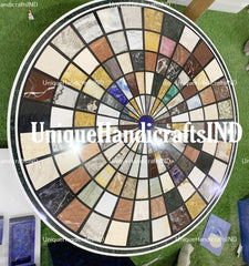 Round Marble Center Mosaic Table Top Semi Precious Stones Handicraft Pietra Dura Work Unique Handicrafts IND