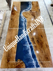 Walnut Dining Table, Dining Table For 6, Wood and Epoxy Table, Modern Dining Table, Resin Table, Epoxy Dine Table, Blue Ocean Epoxy Arts Unique Handicrafts IND