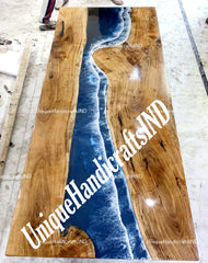 Walnut Dining Table, Dining Table For 6, Wood and Epoxy Table, Modern Dining Table, Resin Table, Epoxy Dine Table, Blue Ocean Epoxy Arts Unique Handicrafts IND