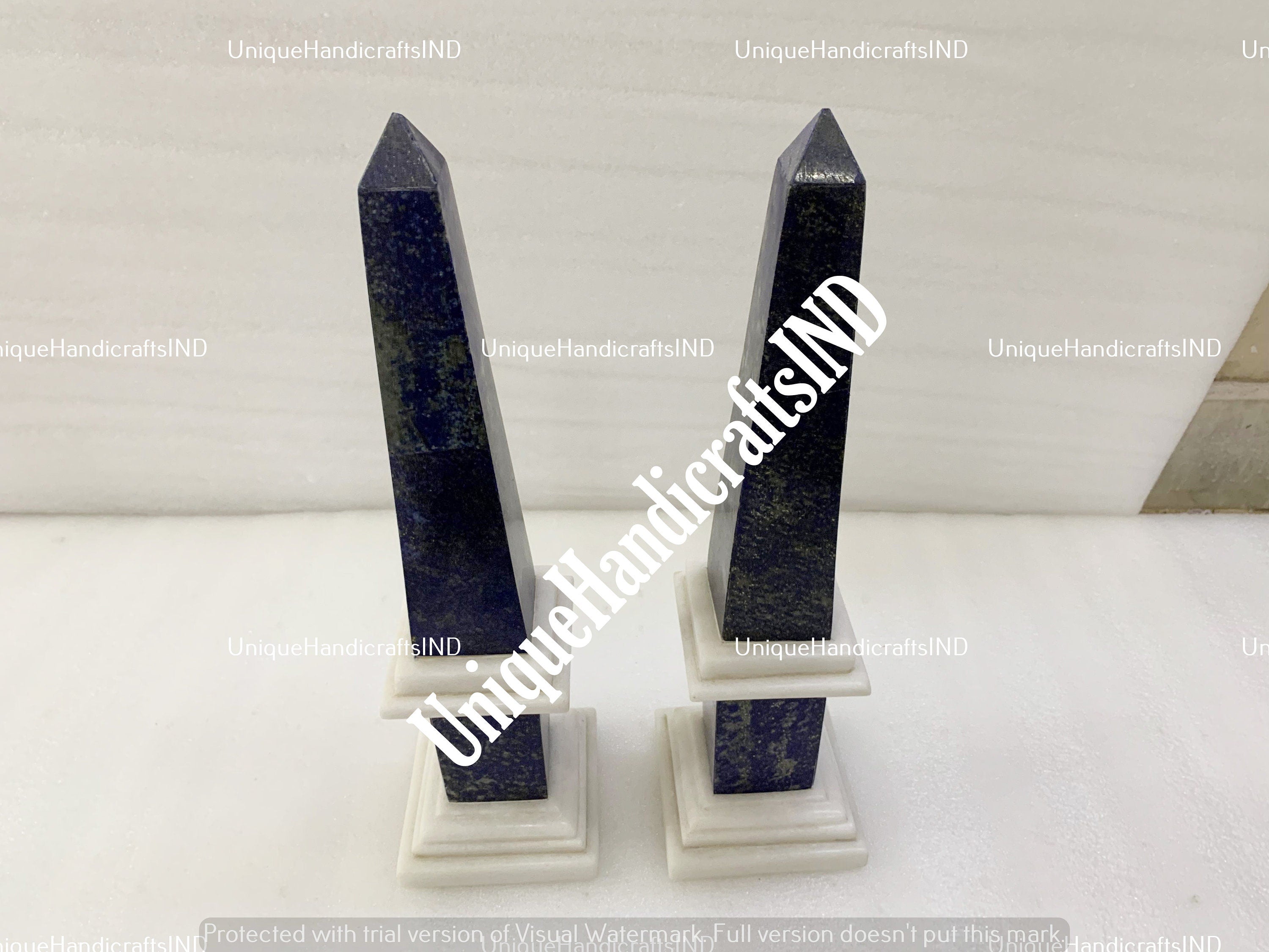 Monumental Pair of Obelisks Inlay Stones Semi Precious Stone Lapis Lazuli Marble Home Decor Unique Handicrafts IND