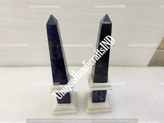 Monumental Pair of Obelisks Inlay Stones Semi Precious Stone Lapis Lazuli Marble Home Decor Unique Handicrafts IND