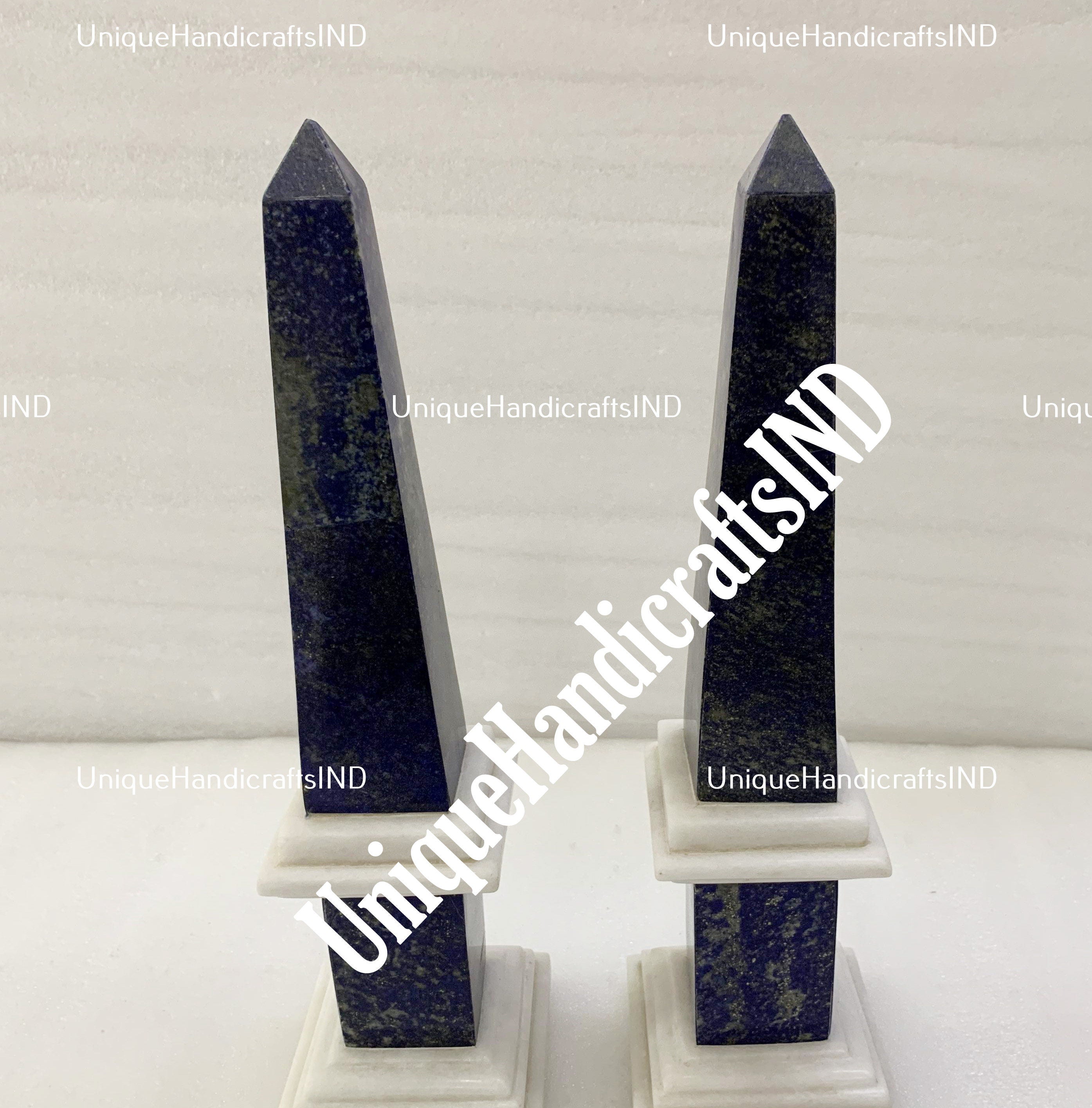 Monumental Pair of Obelisks Inlay Stones Semi Precious Stone Lapis Lazuli Marble Home Decor Unique Handicrafts IND