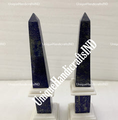 Monumental Pair of Obelisks Inlay Stones Semi Precious Stone Lapis Lazuli Marble Home Decor Unique Handicrafts IND