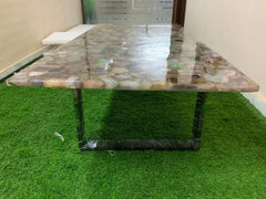 Agate Natural Stone Counter Dining Center Table Top Slab with Overhang , Agate Slab For Kitchen, Buffet Table, Dinning Table Unique Handicrafts IND