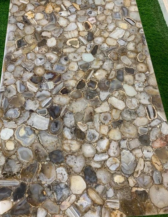 Agate Natural Stone Counter Dining Center Table Top Slab with Overhang , Agate Slab For Kitchen, Buffet Table, Dinning Table Unique Handicrafts IND