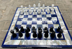 Christmas Gifts Handmade Marble Chess Set With Board Inlay With Mother of Pearl & Lapis lazuli Inlay Minimalist Design Birthday Gift Her Unique Handicrafts IND