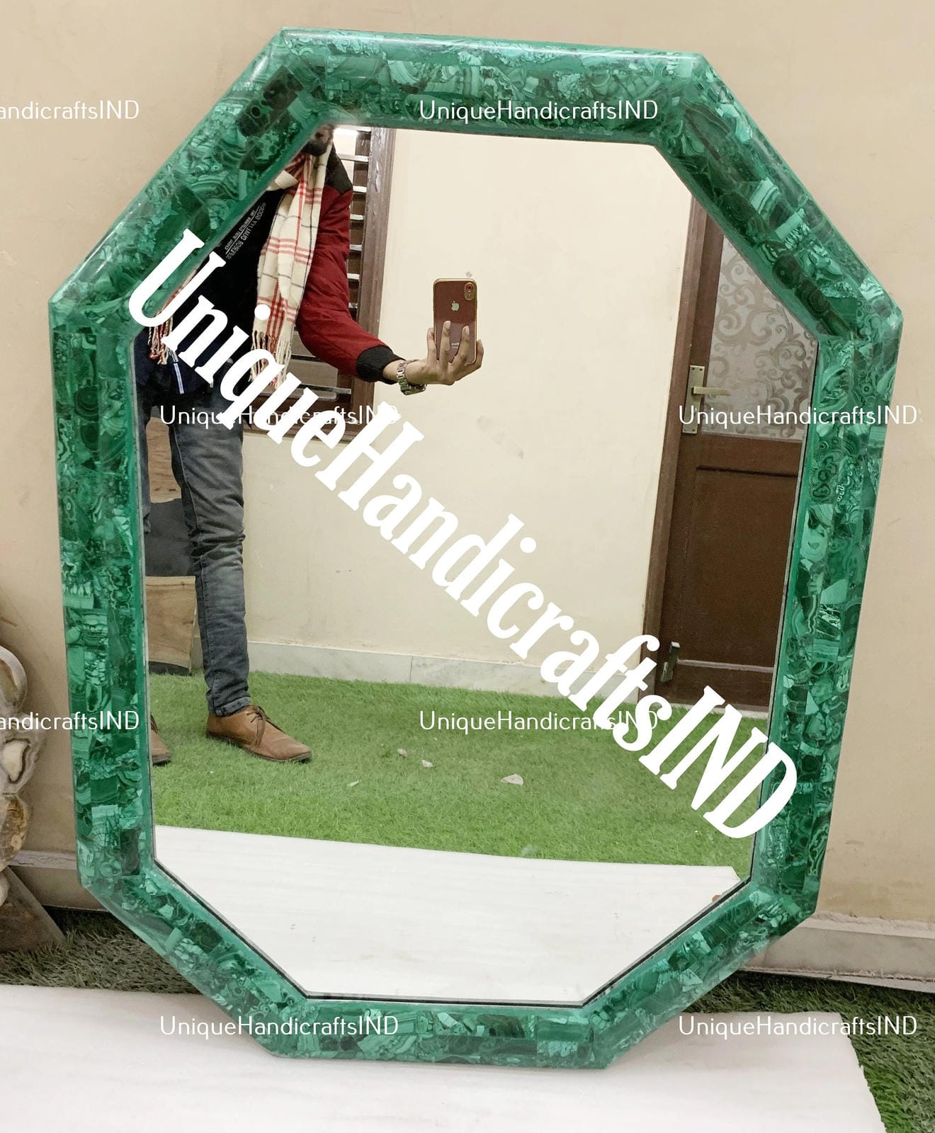 Natural Malachite Stone Wall Mirror Handmade Luxury Wall Hanging Mirror Living Room & Hallway Decors Gift for Her/Him Unique Handicrafts IND