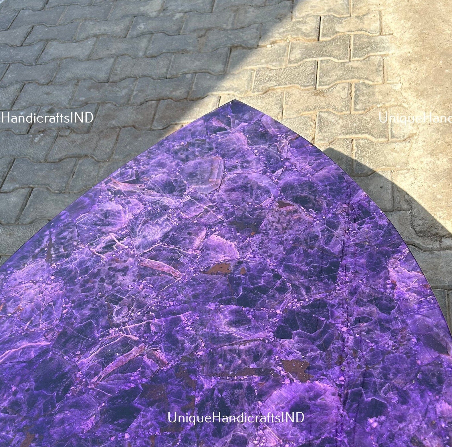 Purple Crystal Amethyst Coffee Table Boat Shape Natural Gemstone Arts Custom Made Luxury Gifts | Home Decor | Coffee Table Decor Unique Handicrafts IND