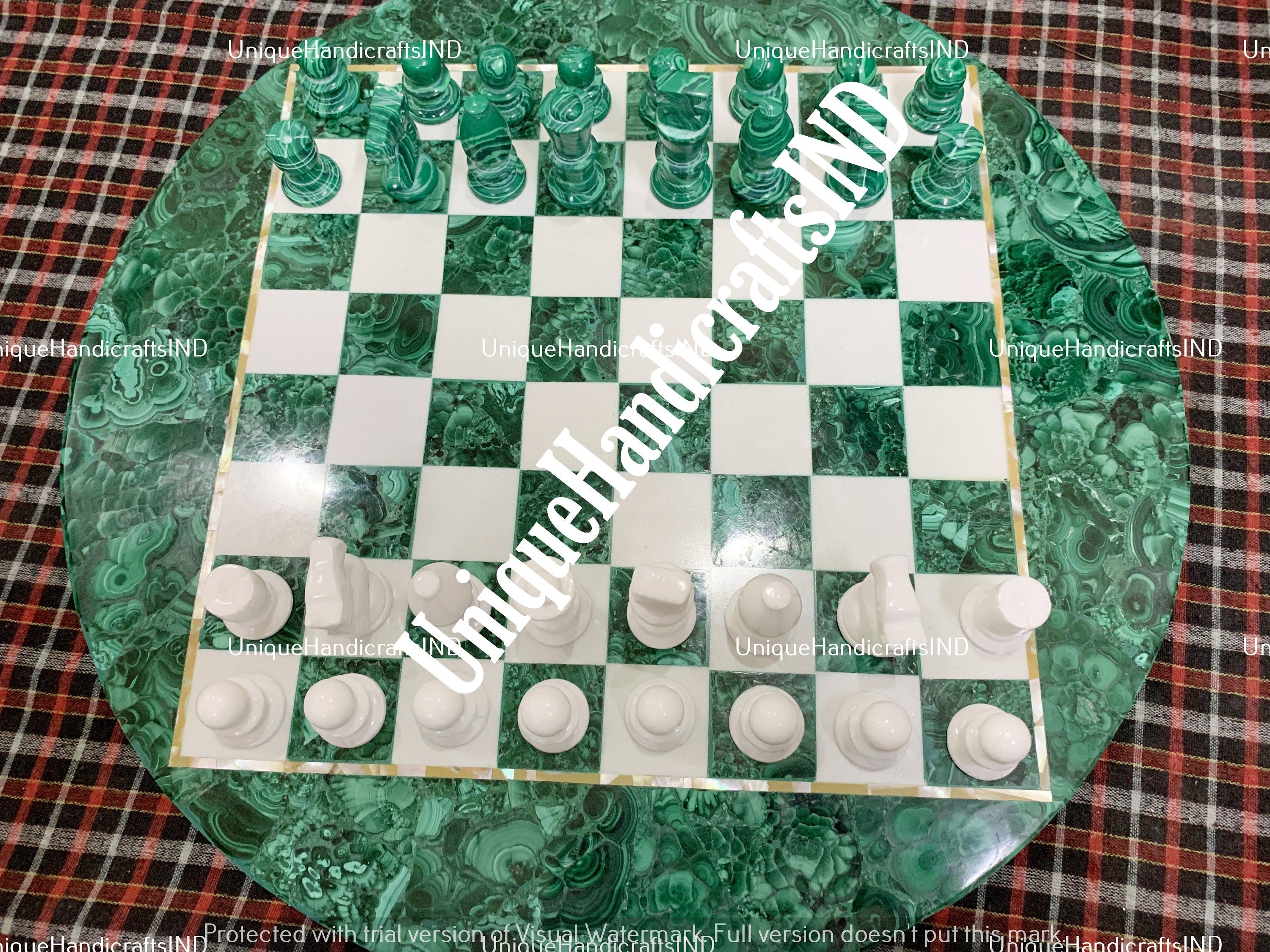 Christmas Gifts Malachite Marble Chess Board, Marble Handmade Malachite Chess Table Top Home Decor Gifts For Him Unique Handicrafts IND