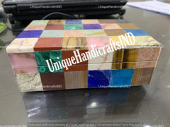 Marble Jewelry Box Multi Color Inlay Stone Mosaic Arts/ Marble Trinket Box Handmade For Home Decor And Gifts Unique Handicrafts IND
