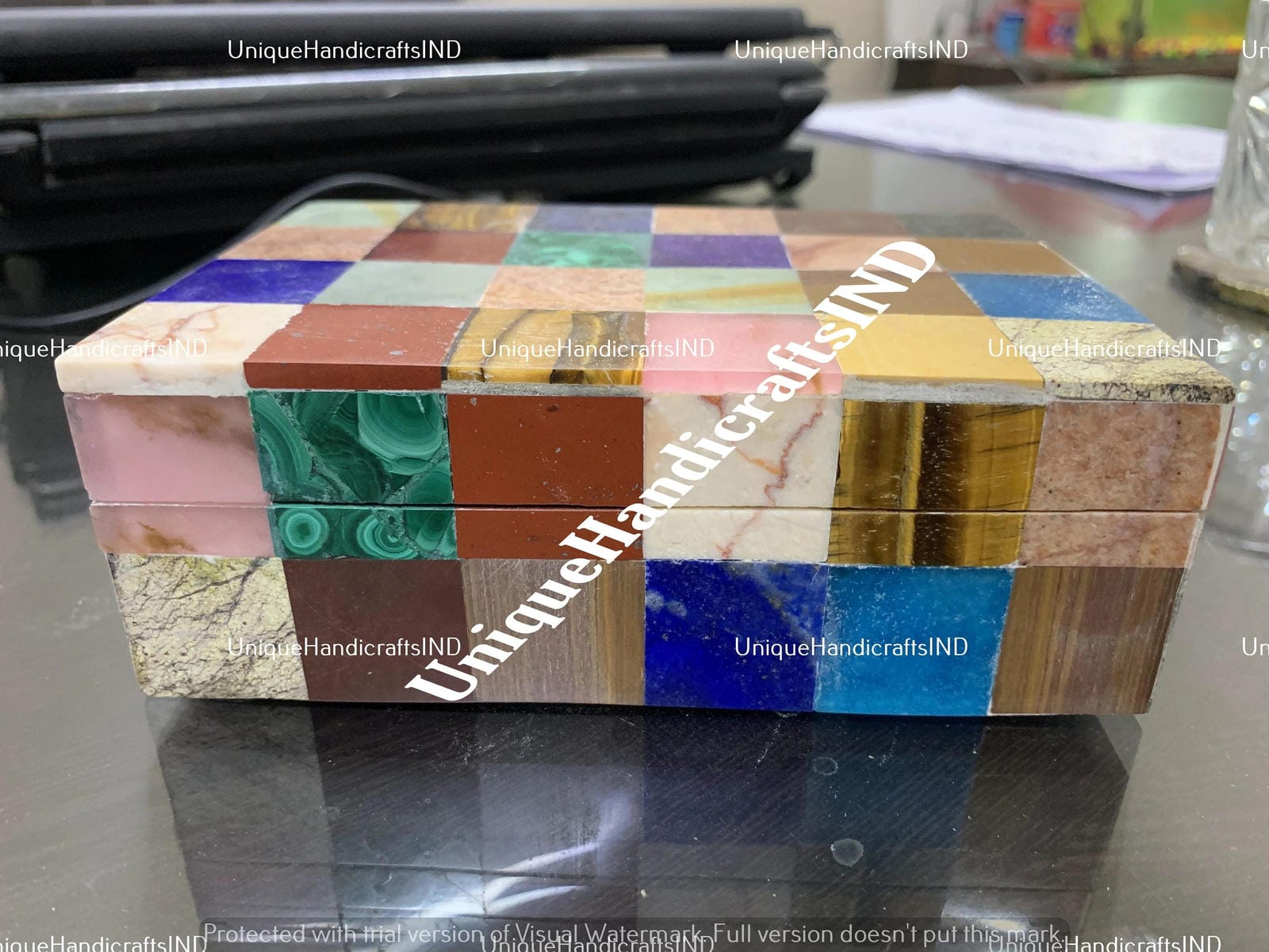 Marble Jewelry Box Multi Color Inlay Stone Mosaic Arts/ Marble Trinket Box Handmade For Home Decor And Gifts Unique Handicrafts IND