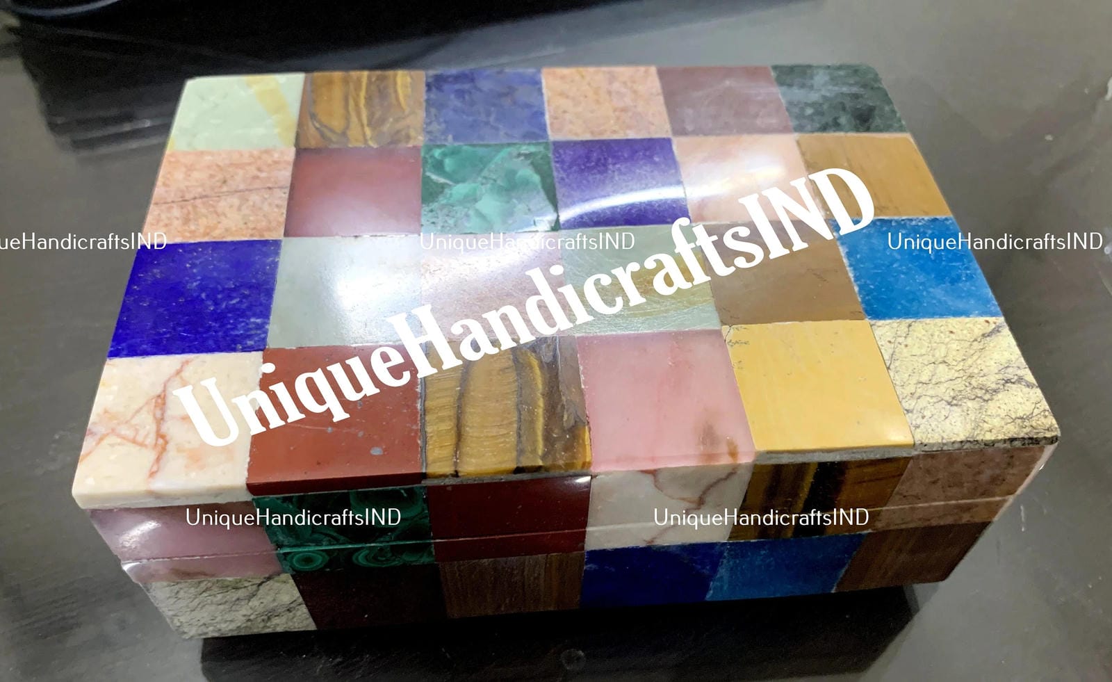 Marble Jewelry Box Multi Color Inlay Stone Mosaic Arts/ Marble Trinket Box Handmade For Home Decor And Gifts Unique Handicrafts IND