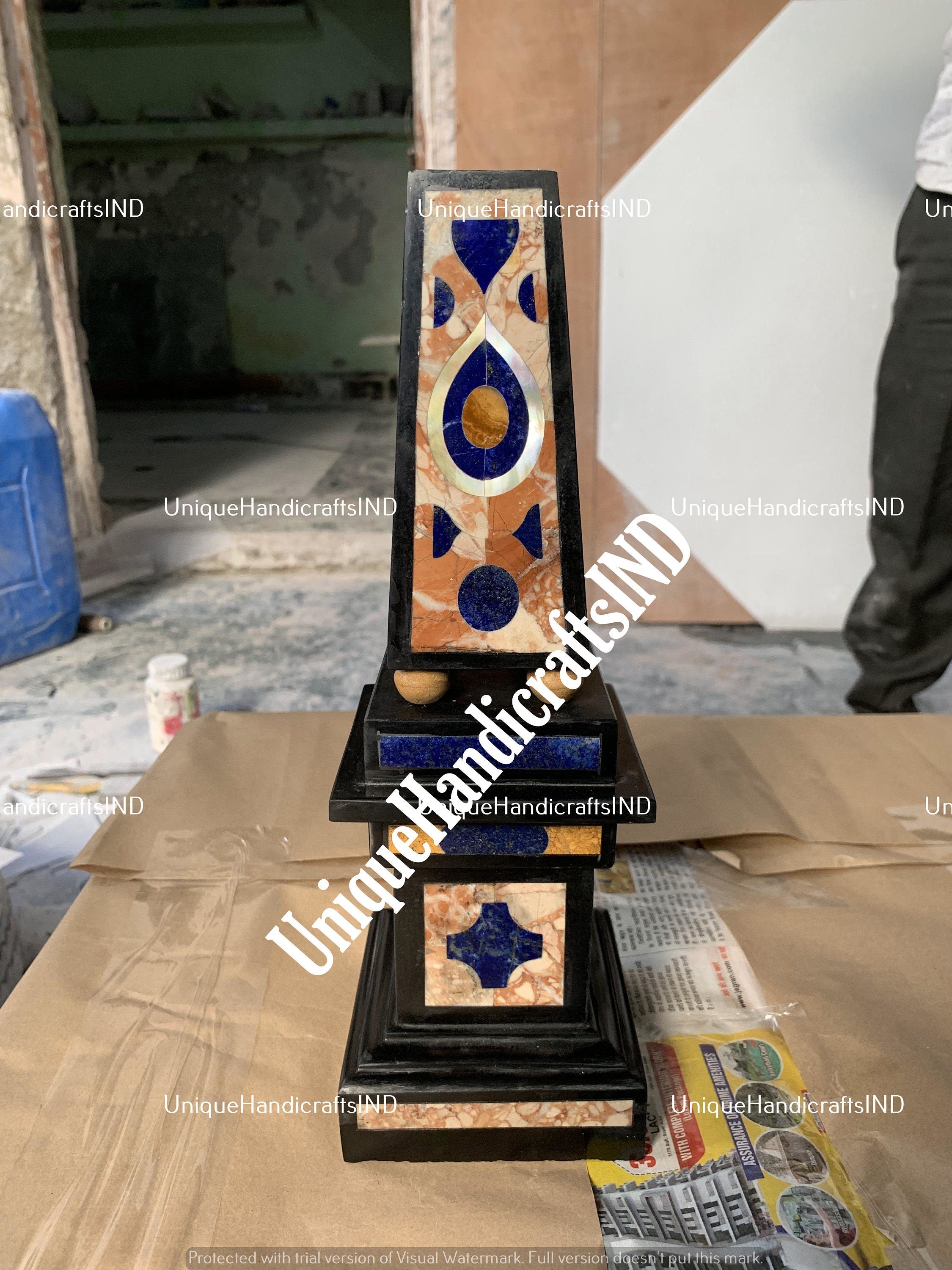 Black & Blue Marble Random Multi Stone Monolithic Pillar Obelisk, Egyptians, Antique Marble Custom Gifts, Living Showpiece Decorative Unique Handicrafts IND