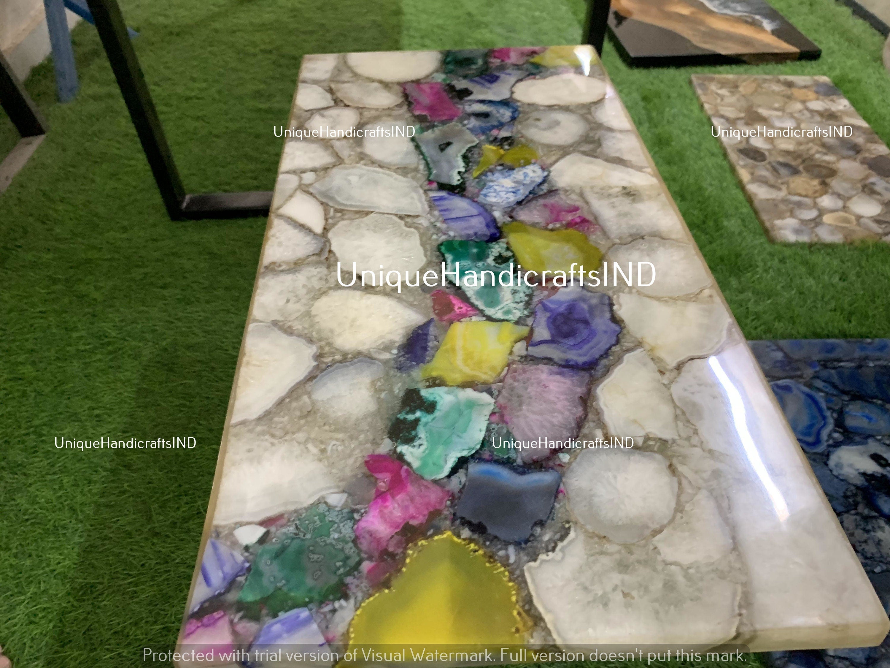 Agate Coffee Center Table Top / Mix Agate Dining Table / Stone Side Table / Living Room Furniture Home Decor Unique Handicrafts IND