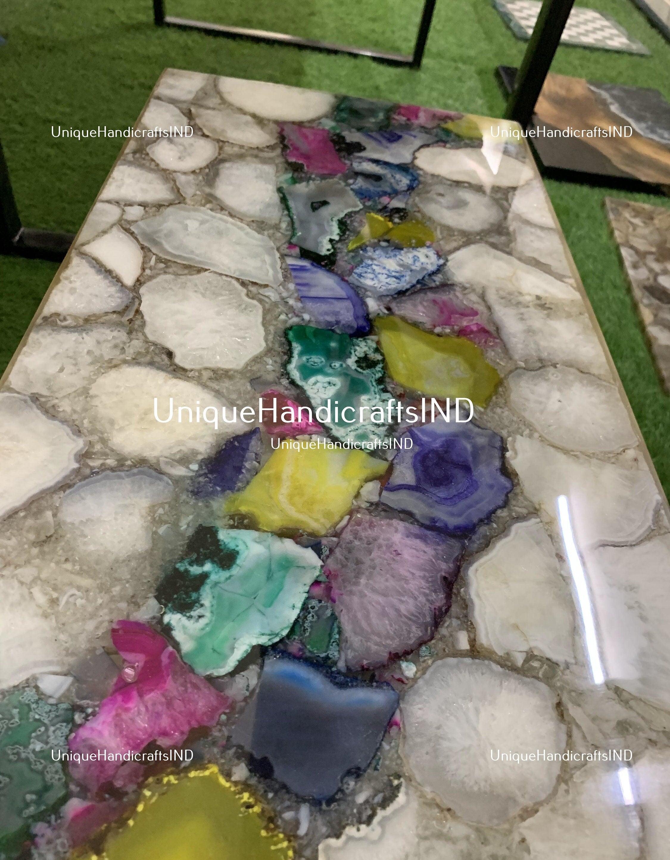 Agate Coffee Center Table Top / Mix Agate Dining Table / Stone Side Table / Living Room Furniture Home Decor Unique Handicrafts IND