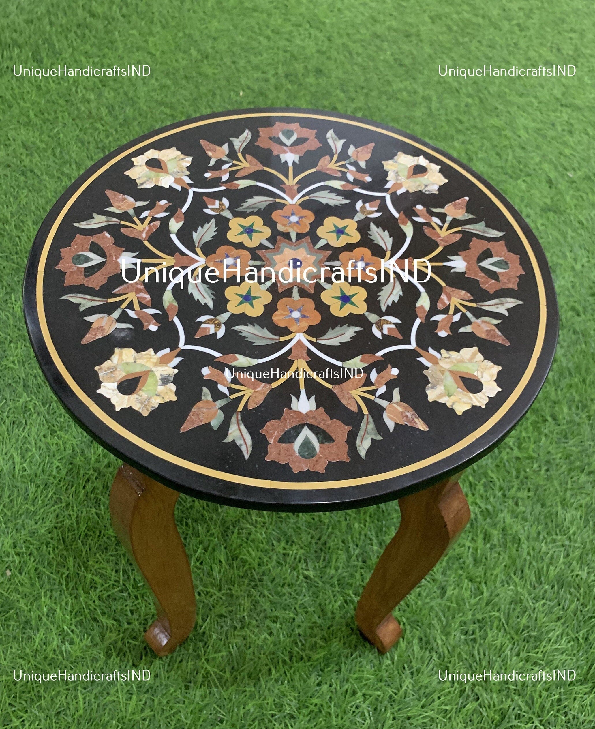 Side Table Top Black Marble Handmade Vintage Inlay Art Unique Furniture From India Unique Handicrafts IND