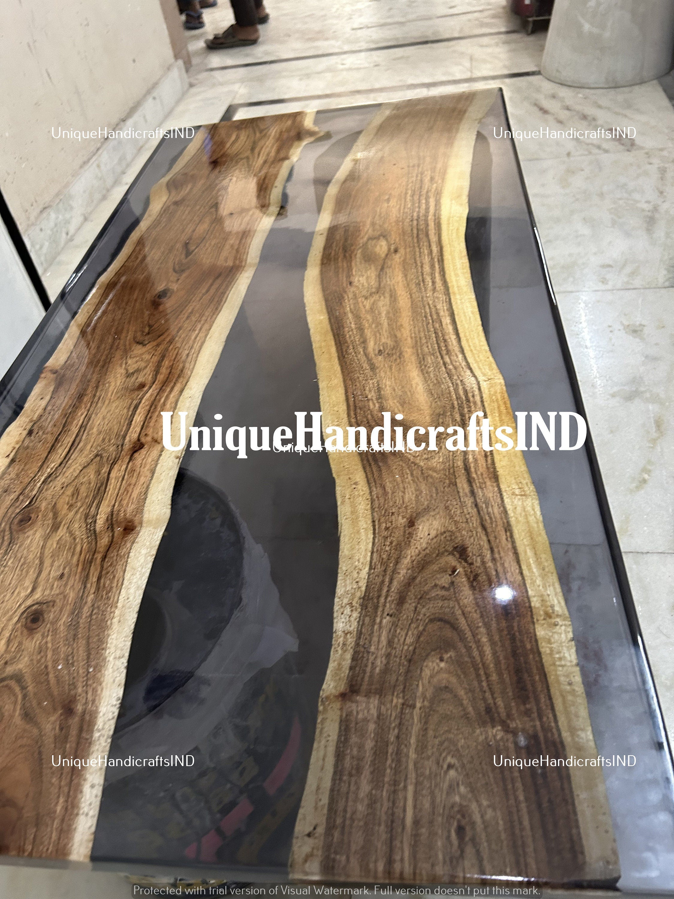 Custom Clear Epoxy Resin Dining Table | Handmade Live Edge Walnut Wood Table | Large Rustic Furniture for Your Home Unique Handicrafts IND