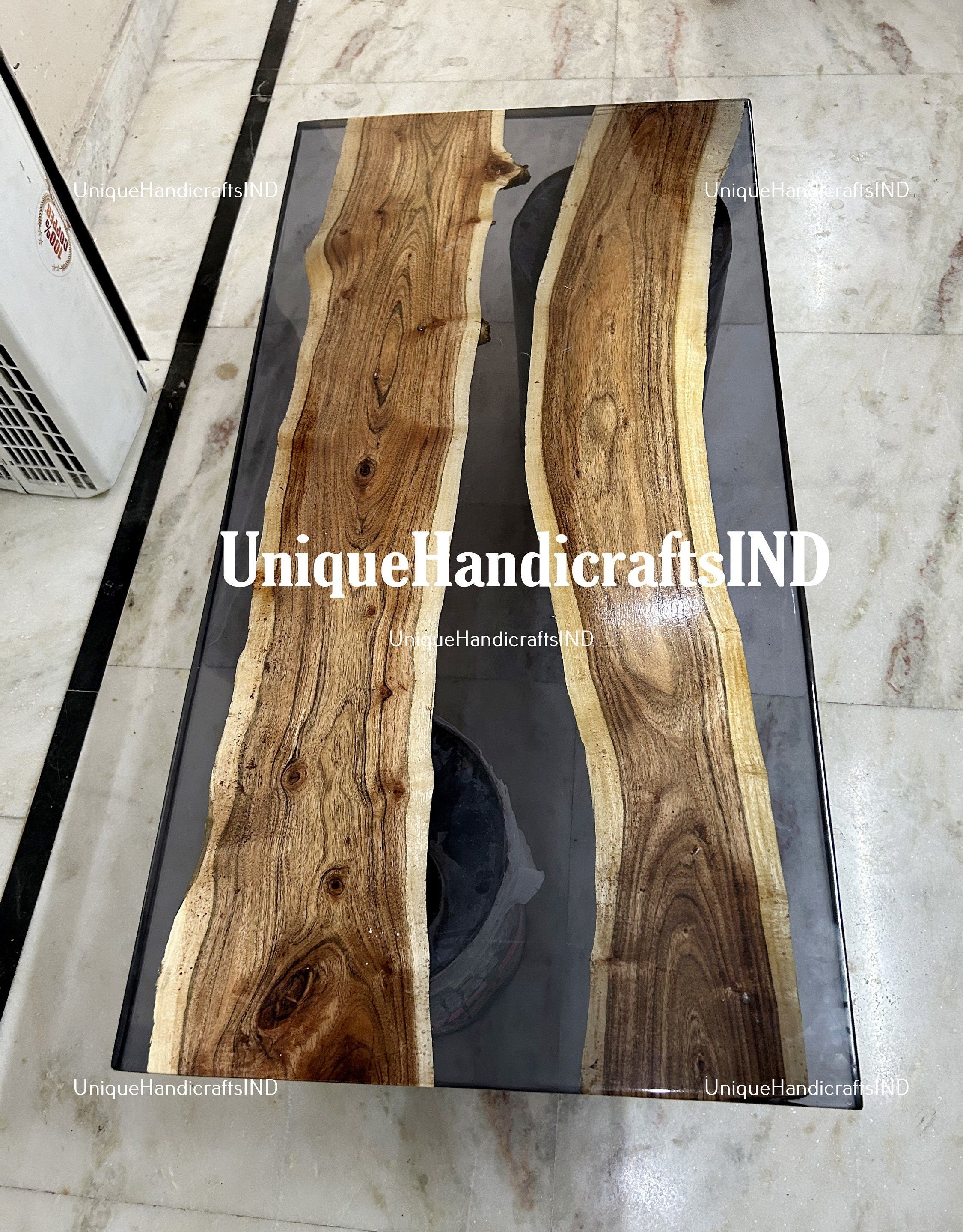 Custom Clear Epoxy Resin Dining Table | Handmade Live Edge Walnut Wood Table | Large Rustic Furniture for Your Home Unique Handicrafts IND