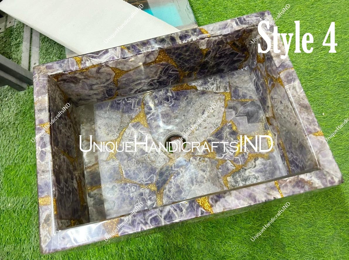 Vanity Sink in Quartz Agate for Bathroom, Kitchen, Hotel, Restaurant Decor Interior Unique Handicrafts IND