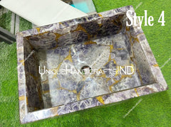 Vanity Sink in Quartz Agate for Bathroom, Kitchen, Hotel, Restaurant Decor Interior Unique Handicrafts IND