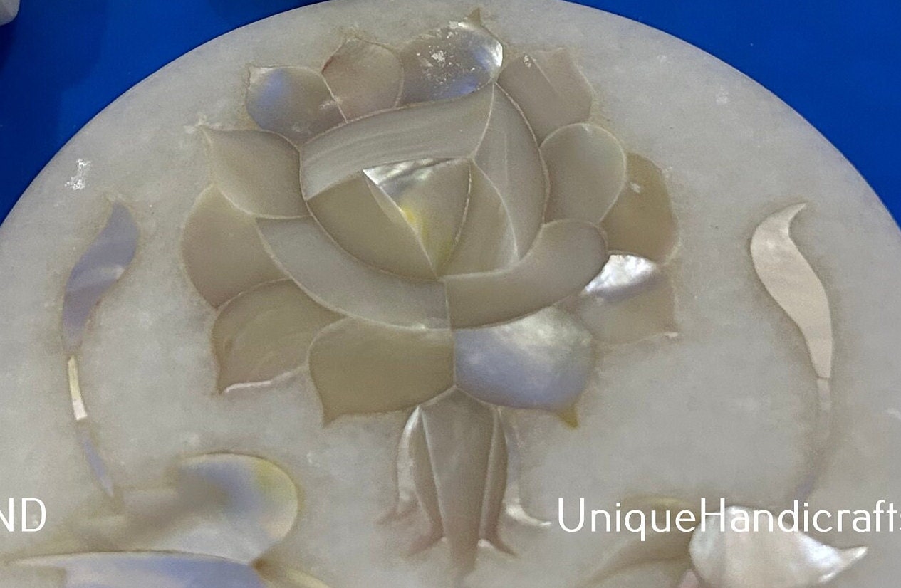 Halloween Sale Marble Coaster Floral Inlay / Stone Coaster set / Drinks Coasters With Holder Mother of pearls Stone Arts Gift Him Unique Handicrafts IND