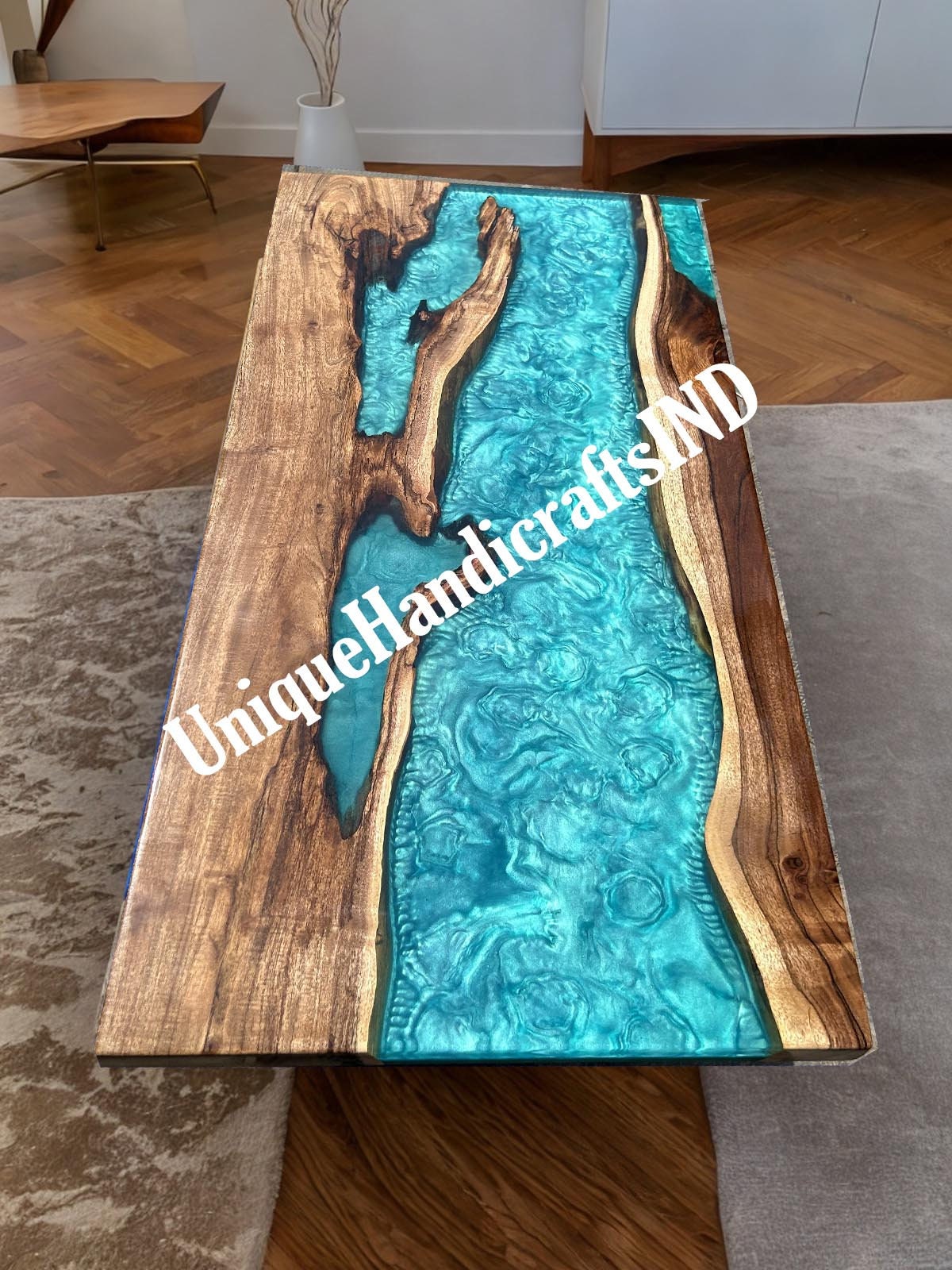 Buy Blue Epoxy Resin Table, Walnut Coffee Table, Live Edge Coffee Table, Wood Coffee Table, Modern Coffee Table mid Century Modern Arts Unique Handicrafts IND