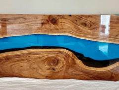 Epoxy Panel for Bed, Craft Wooden Blue Epoxy Bed Headboard, Bedroom Decor for Hotel, Epoxy Decor for Spa, Children room  Headboard Unique Handicrafts IND