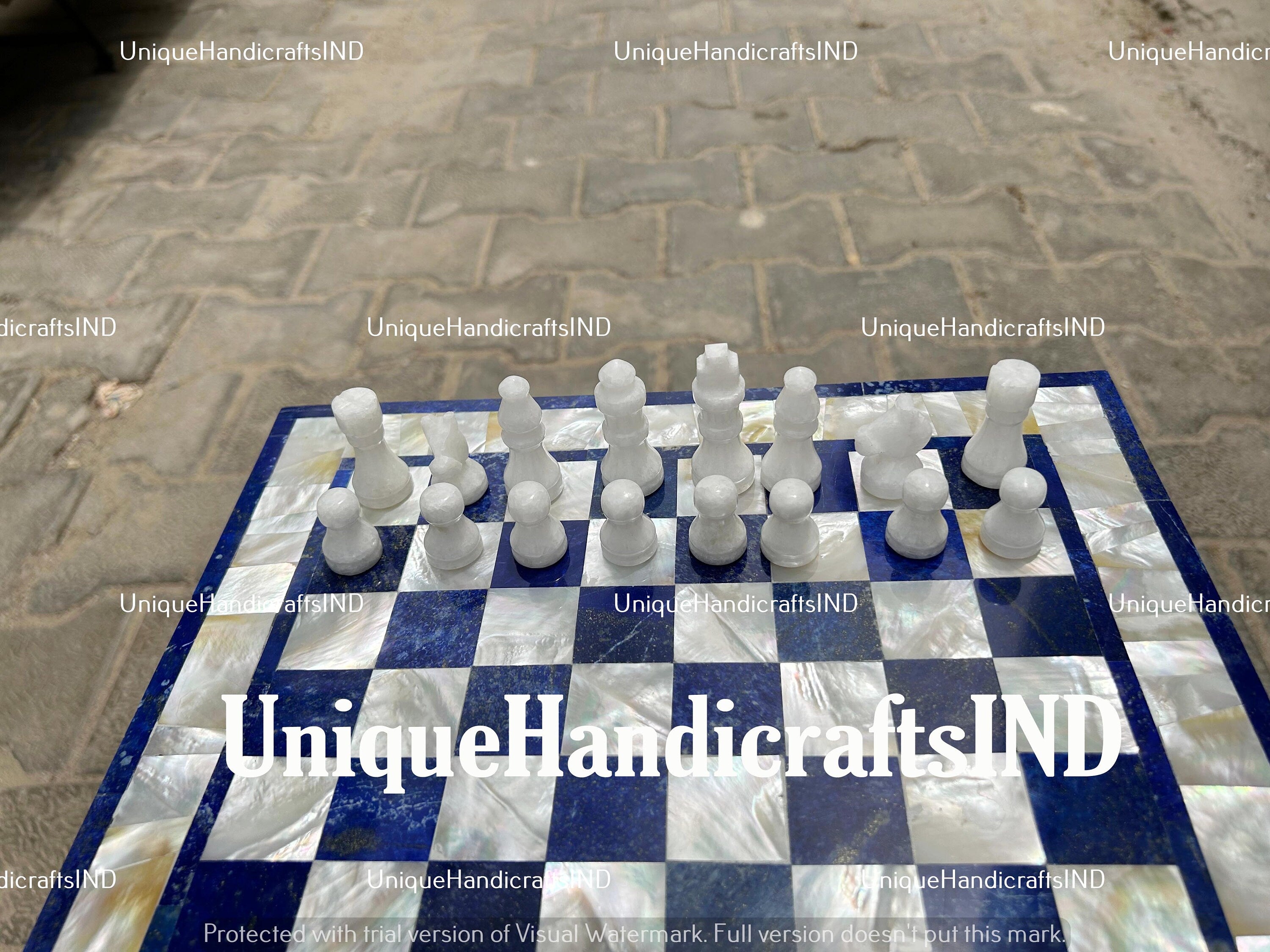 Christmas Gifts Handmade Marble Chess Set With Board Inlay With Mother of Pearl & Lapis lazuli Inlay Minimalist Design Birthday Gift Her Unique Handicrafts IND