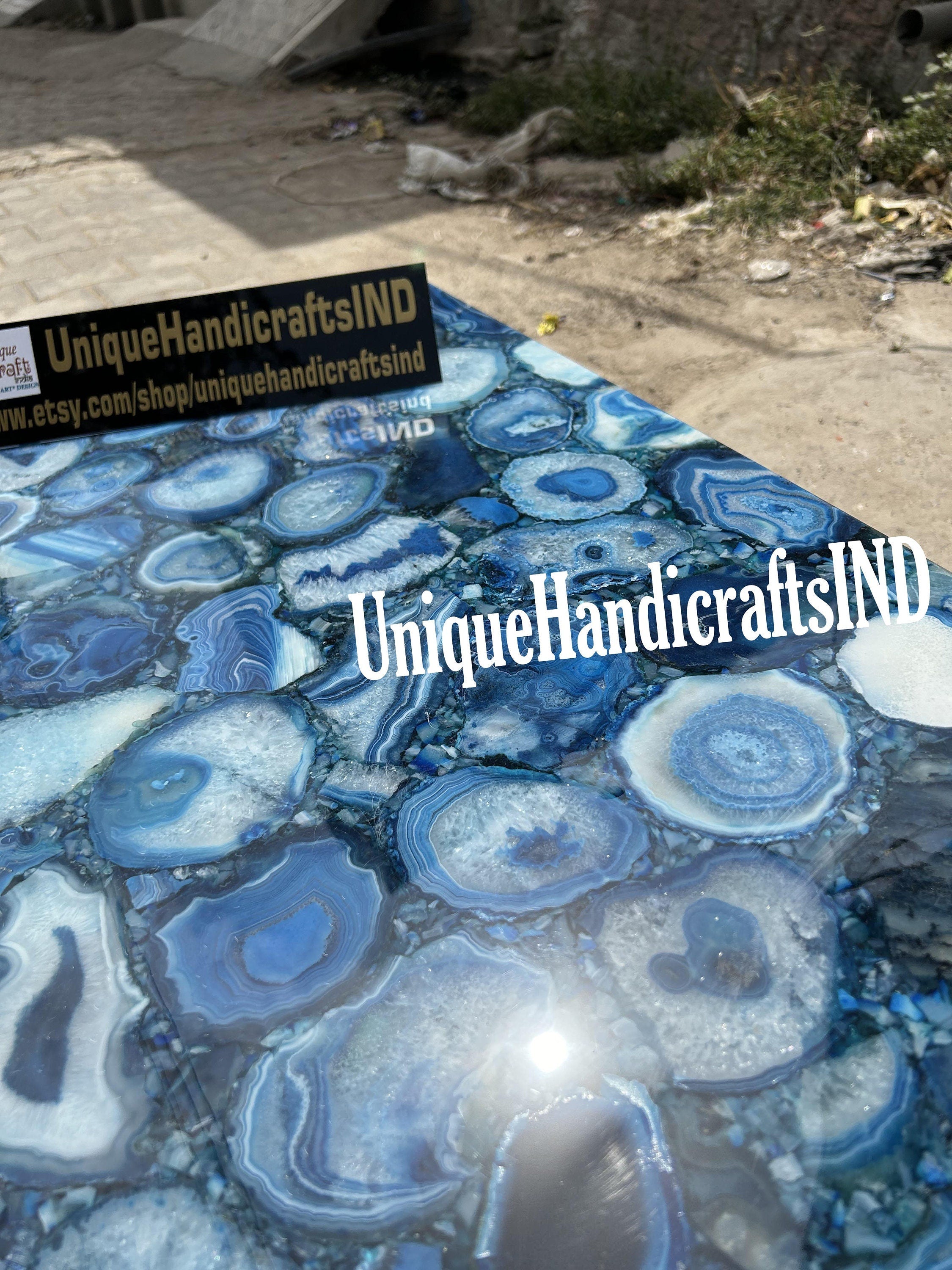 Buy Luxury Blue Agate Coffee Table In Square Shape You Can Use As a Garden Table, Office Table, Centre Table, Patio Table Mid Century Arts Unique Handicrafts IND
