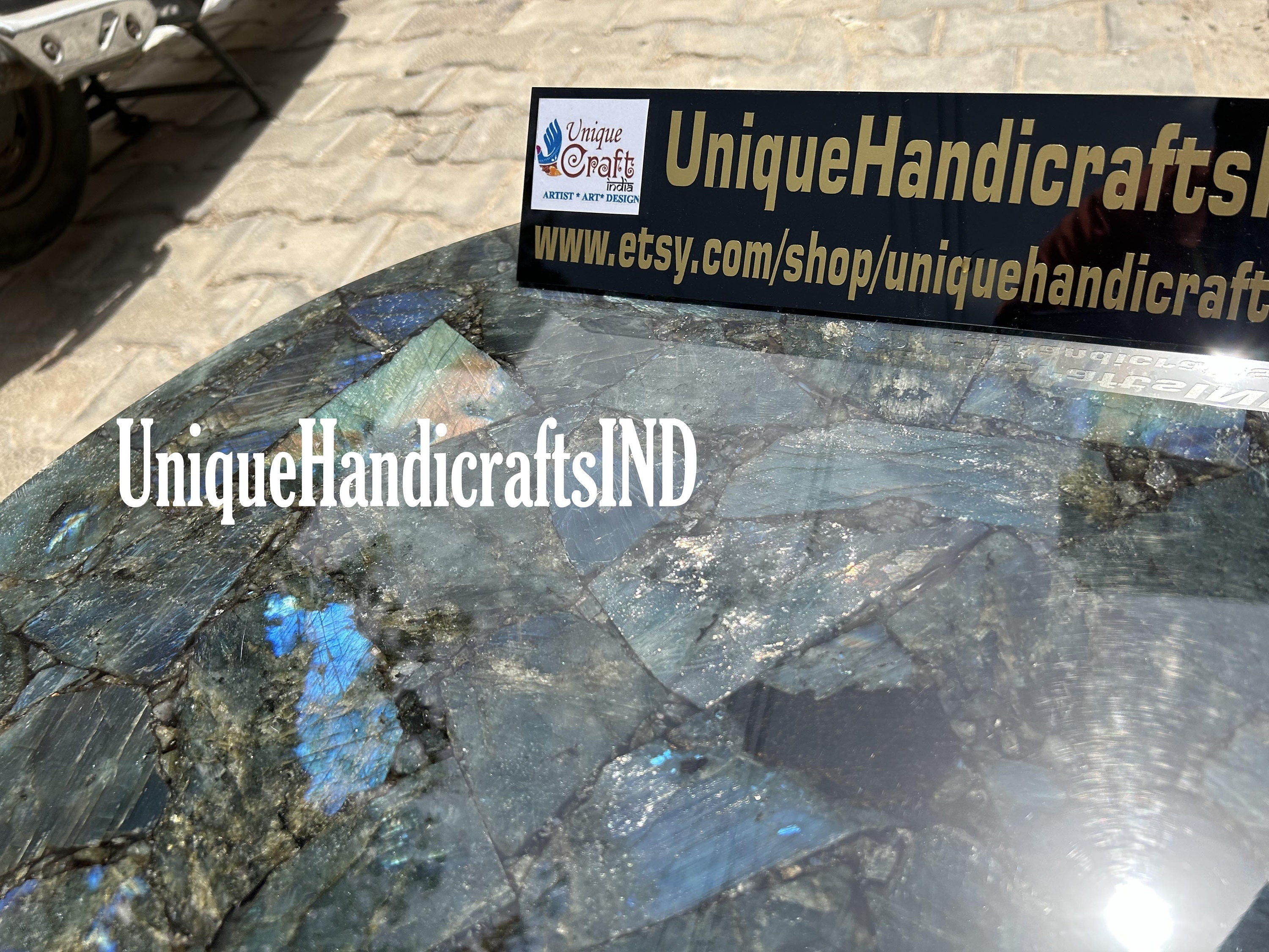 Round Labradorite Table Top | Handmade Coffee, Side & Sofa Table | Gemstone Dining Table for Living Room, Office, or Dining Area Unique Handicrafts IND