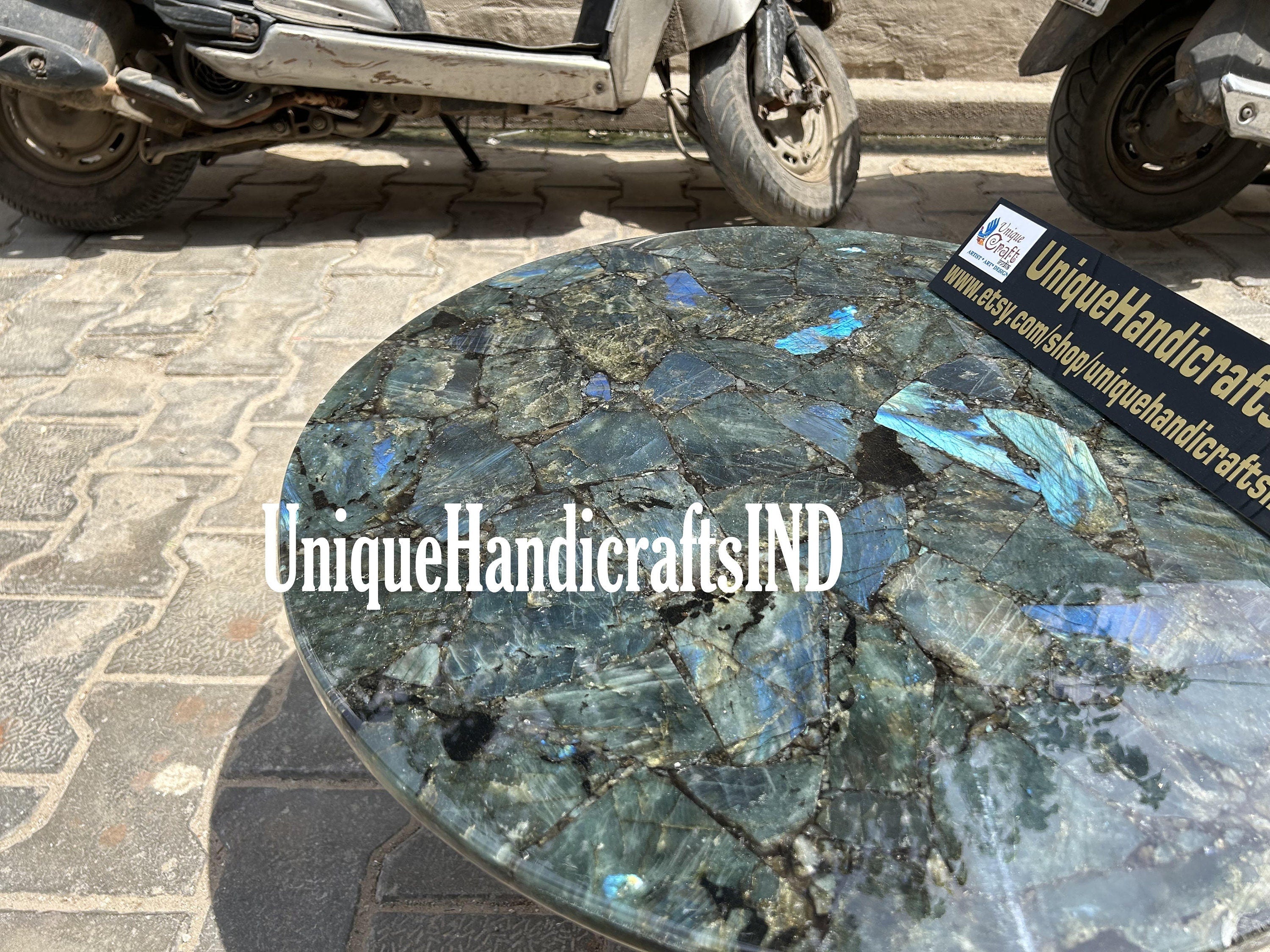 Round Labradorite Table Top | Handmade Coffee, Side & Sofa Table | Gemstone Dining Table for Living Room, Office, or Dining Area Unique Handicrafts IND