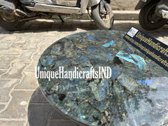 Round Labradorite Table Top | Handmade Coffee, Side & Sofa Table | Gemstone Dining Table for Living Room, Office, or Dining Area Unique Handicrafts IND