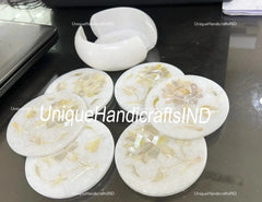 Halloween Sale Mother of Pearl Inlay Coaster set, Engraved Coasters, Custom Marble Coasters, Gift With Mother of pearls Stone Arts Unique Handicrafts IND