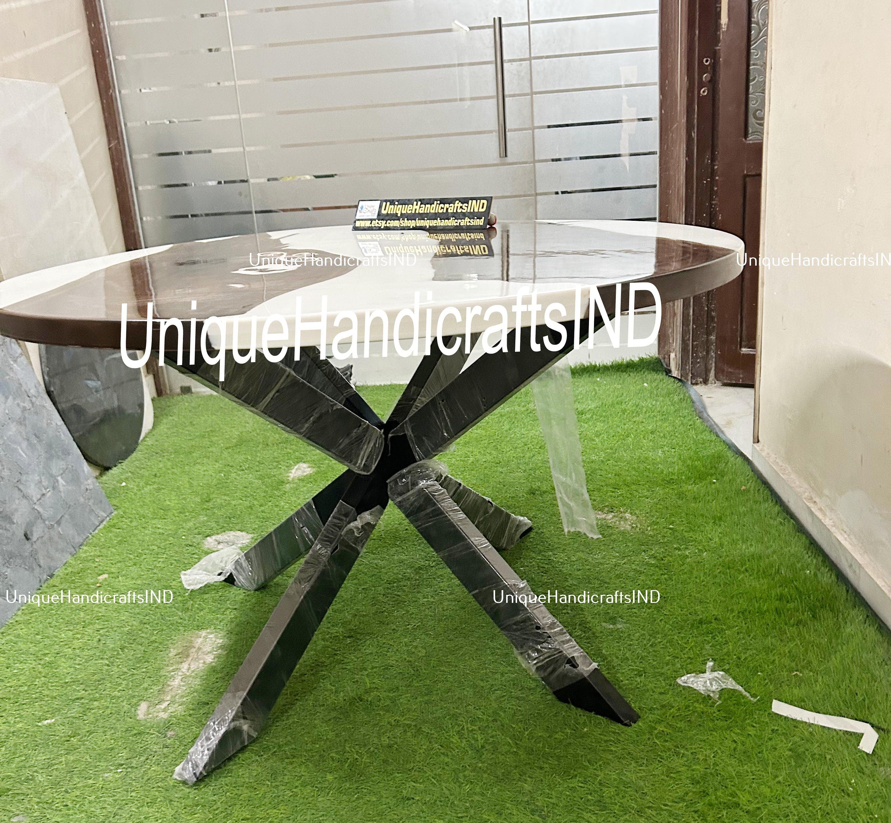 Custom  White Epoxy Table- River Table - Dining Table-Coffee Table-Round Table-Office Table-Kitchen Table-Handmade Farmhouse Furniture Unique Handicrafts IND