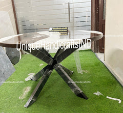 Custom  White Epoxy Table- River Table - Dining Table-Coffee Table-Round Table-Office Table-Kitchen Table-Handmade Farmhouse Furniture Unique Handicrafts IND