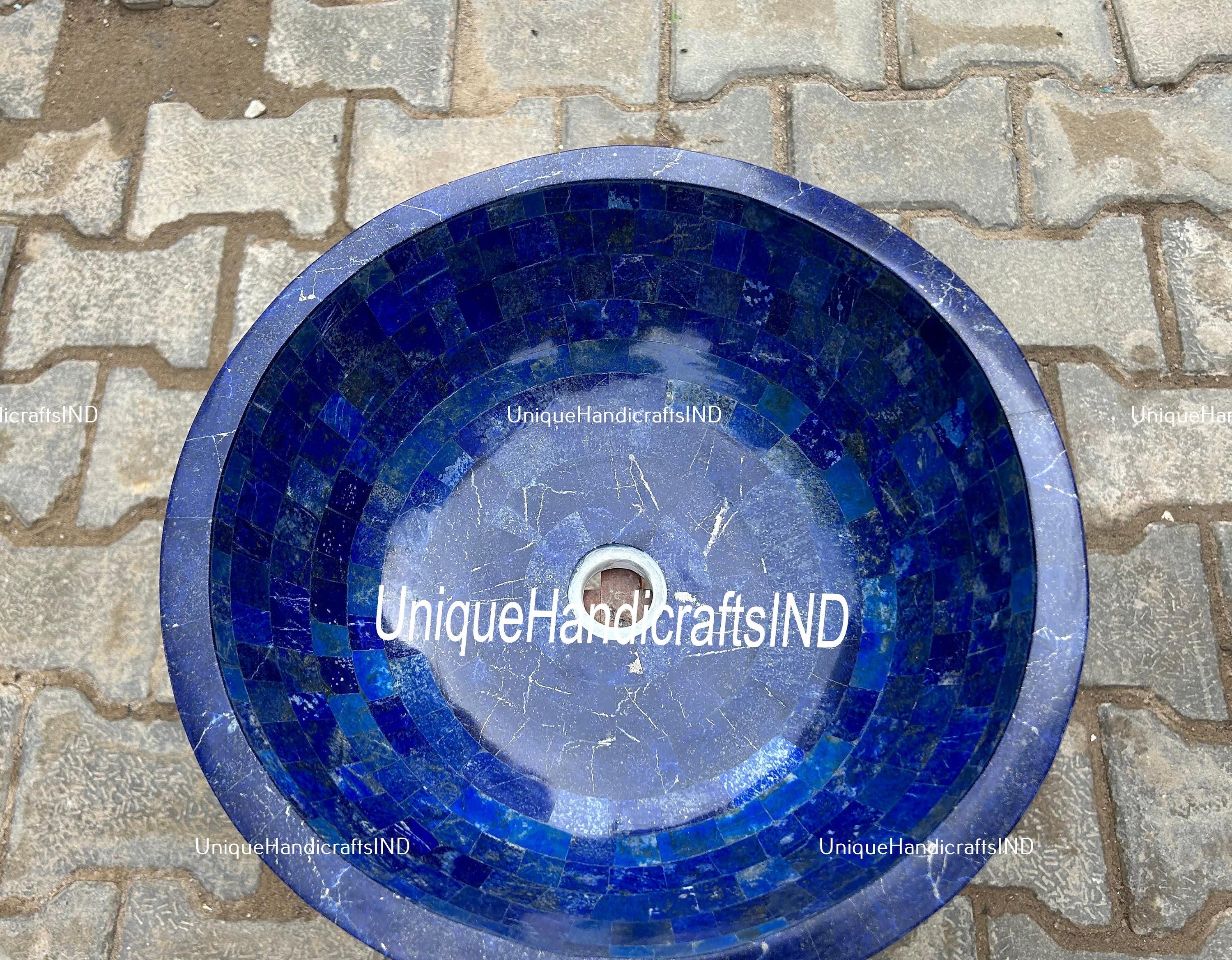 Powder Room Blue Lapis Sink, Bathroom Vassal, Kitchen Sink, Bathroom Countertops Sink, Travertine Marble Sink For Kitchen & Bathroom Decor Unique Handicrafts IND