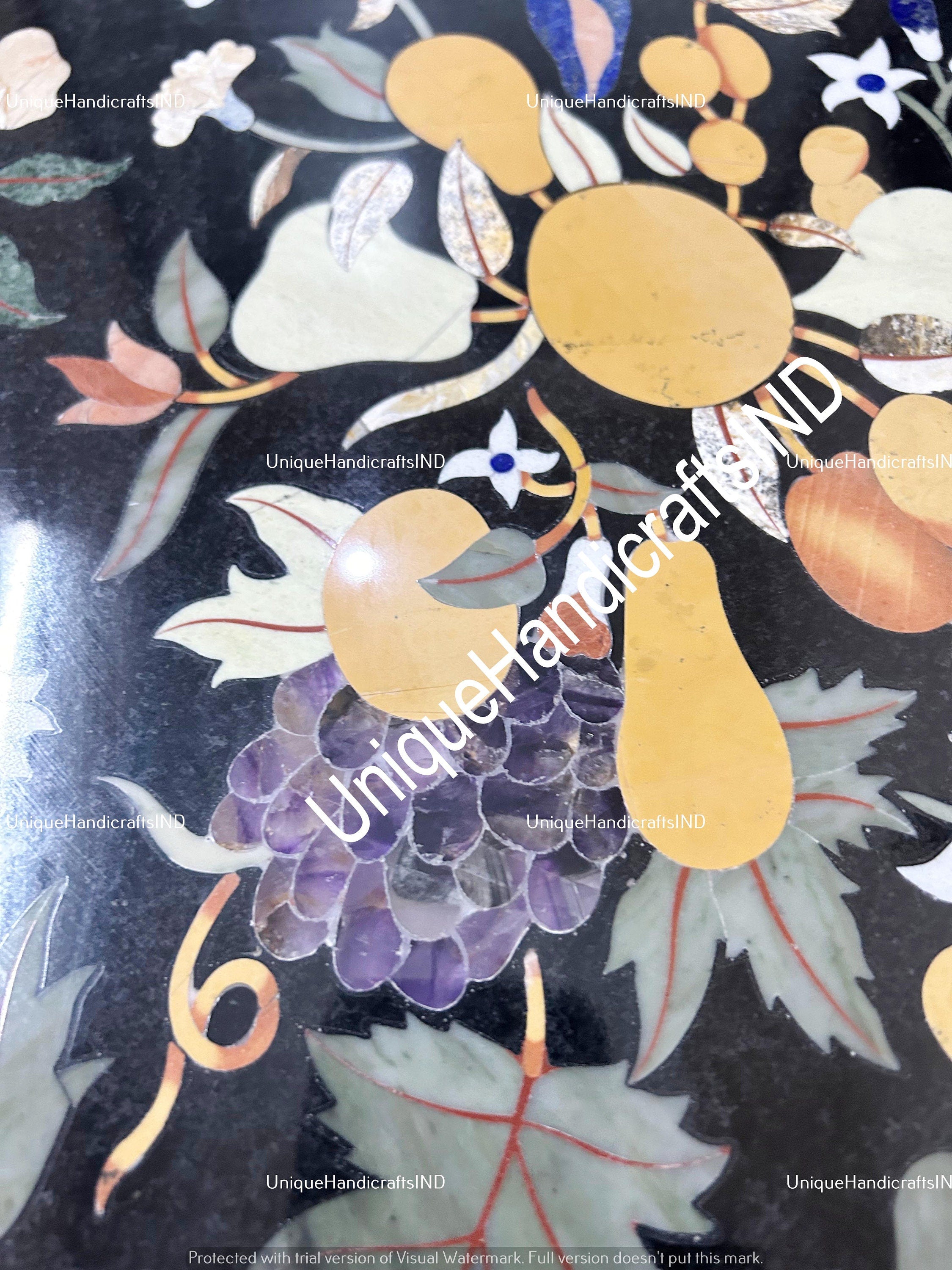 Buy Black Marble Table With Semi Precious Birds & Floral Pietradura Inlay Art Mid Century Modern Kitchen and dining Furniture Unique Handicrafts IND