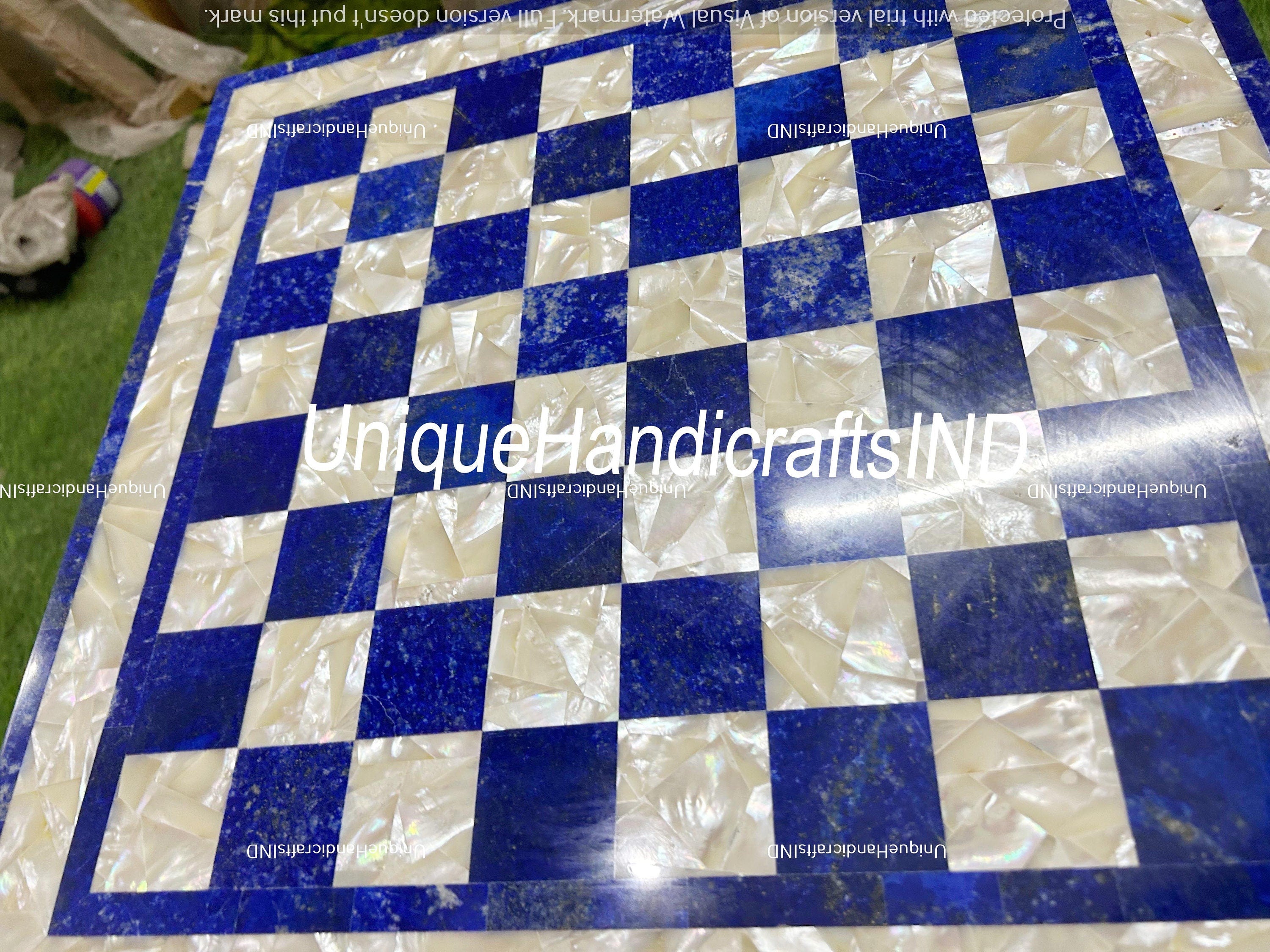 Christmas Gifts Handmade Royal Blue Lapis Lazuli Marble Chess Board Best Gift Chess Lovers Indoor Adults & Housewarming Decor Gifts Unique Handicrafts IND