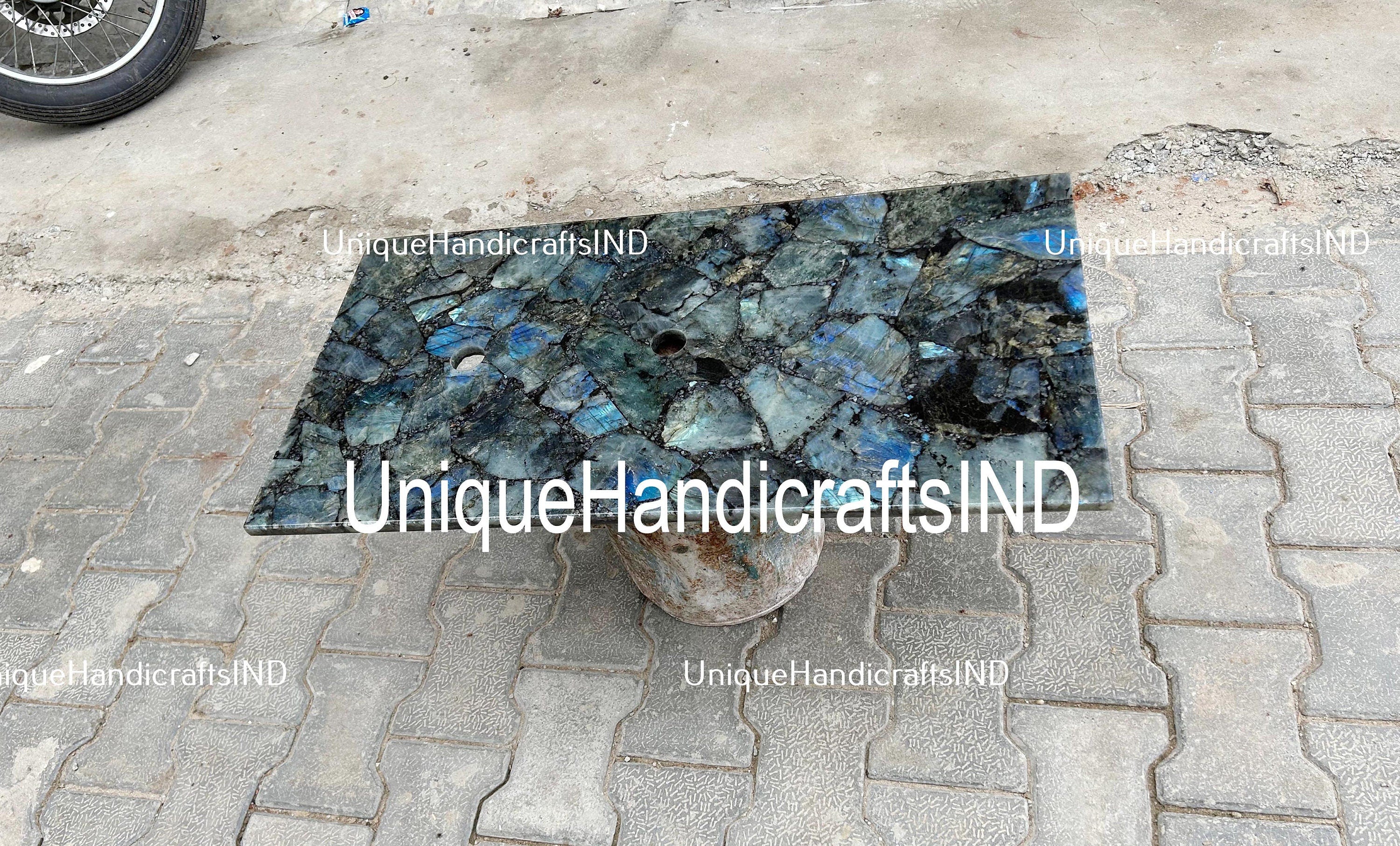 Natural Labradorite Countertop Vanity Slab Handmade Agate Stone Kitchen Countertop Custom Handmade Bathroom & Kitchen Decor Furniture Unique Handicrafts IND