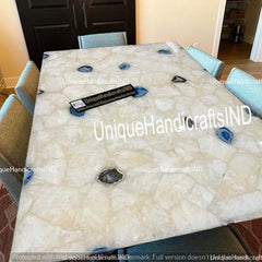 White Quartz and Blue Agate Table Top, Console Table, Agate Counter Top, Agate Dining Table, Agate Center Table, Living Room Decor Unique Handicrafts IND