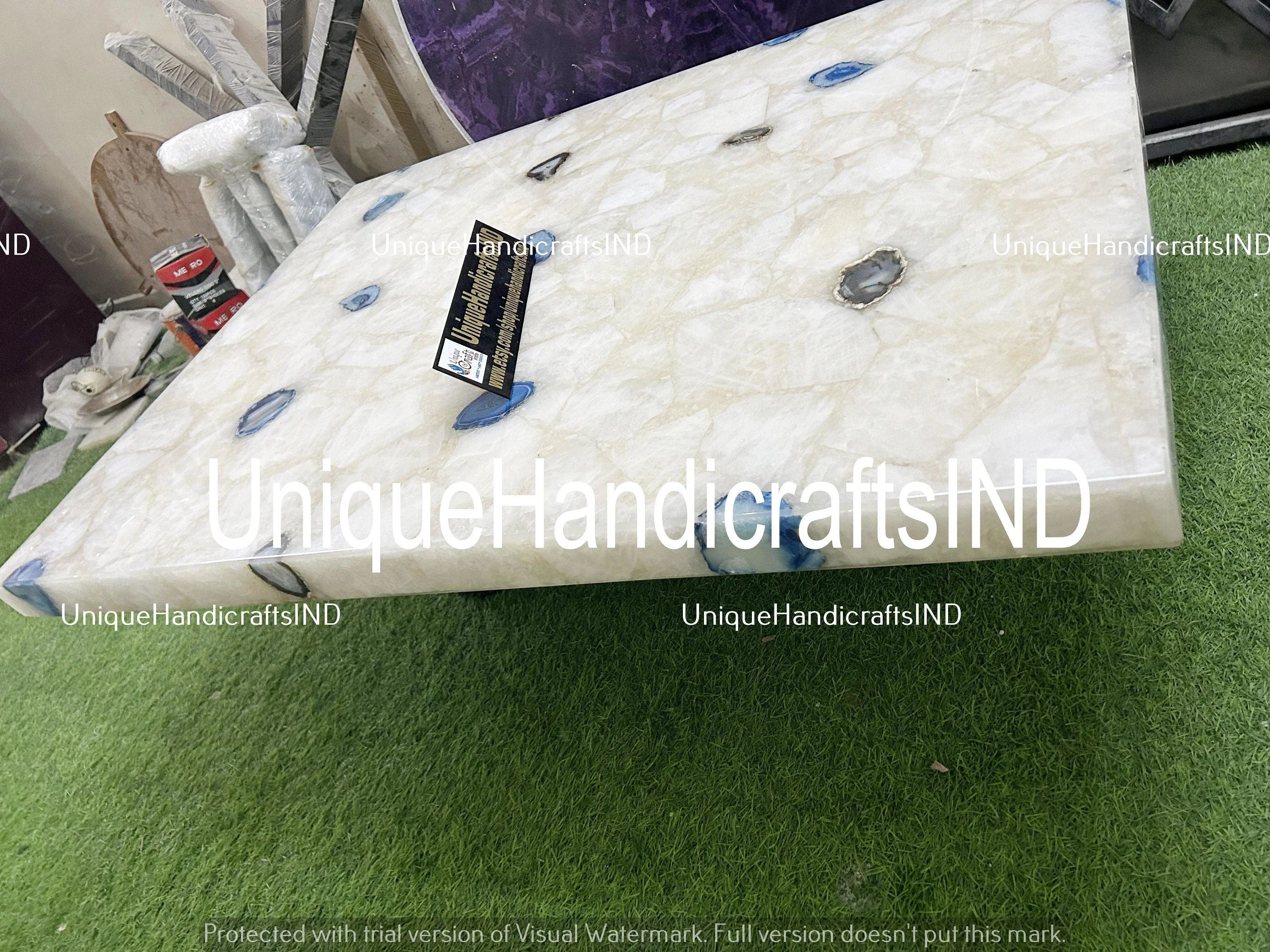 White Quartz and Blue Agate Table Top, Console Table, Agate Counter Top, Agate Dining Table, Agate Center Table, Living Room Decor Unique Handicrafts IND