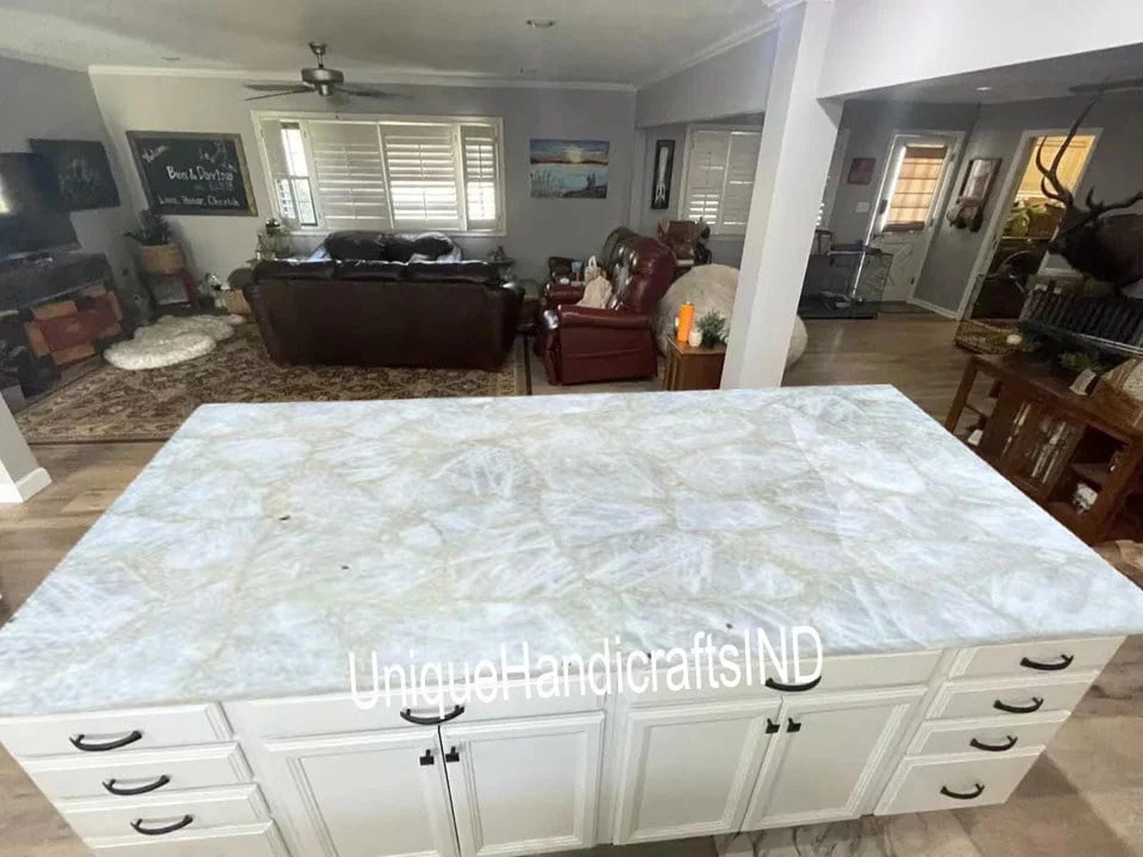 Natural Agate Dining Table Top, White Quartz Agate Table, Agate Coffee Center Sofa Couch Table, Quartz Countertops , Agate Console Table, Unique Handicrafts IND