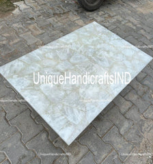 Natural Agate Dining Table Top, White Quartz Agate Table, Agate Coffee Center Sofa Couch Table, Quartz Countertops , Agate Console Table, Unique Handicrafts IND