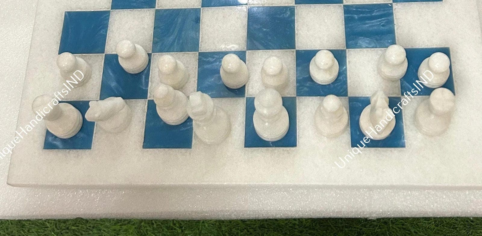 Christmas Gifts Beautiful Marble Chess Set With Turquoise Inlay Mosaic Art ,Marble Chess Pieces Best Thanksgiving Gift, Fiancé Gift Decor Unique Handicrafts IND