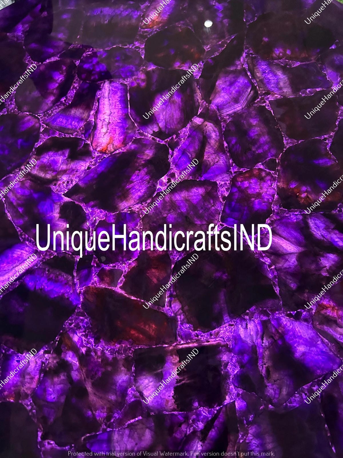 Round Amethyst Gemstone Coffee Table Top Handmade Crystal Healing Gemstone Modern Furniture Quartz Cafeteria Living Room Table Decors Unique Handicrafts IND