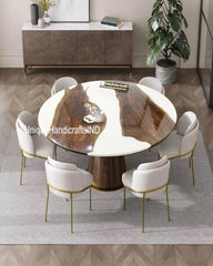 Custom  White Epoxy Table- River Table - Dining Table-Coffee Table-Round Table-Office Table-Kitchen Table-Handmade Farmhouse Furniture Unique Handicrafts IND