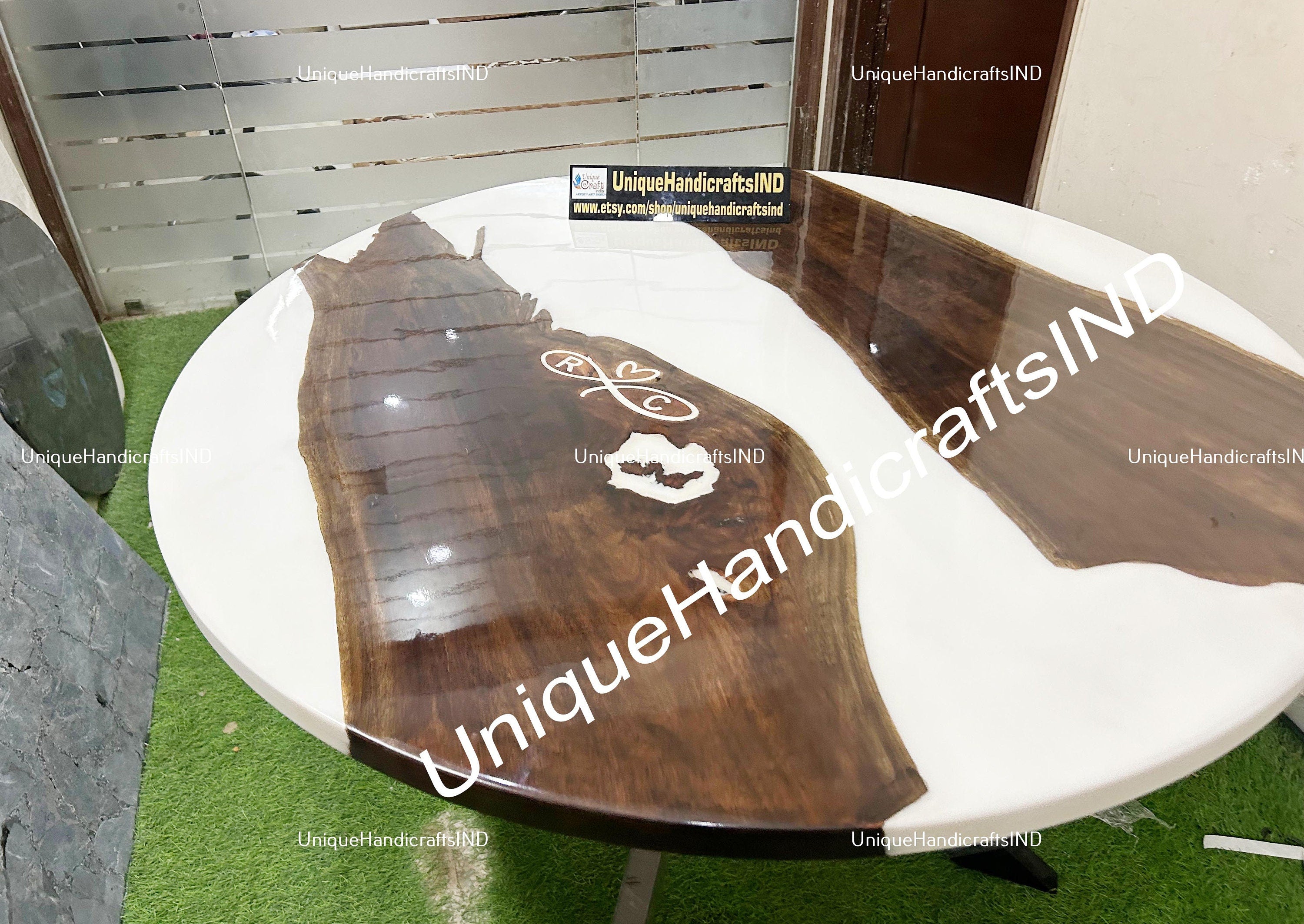 Custom  White Epoxy Table- River Table - Dining Table-Coffee Table-Round Table-Office Table-Kitchen Table-Handmade Farmhouse Furniture Unique Handicrafts IND