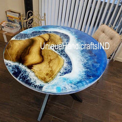 Round Ocean Wave Epoxy Table Handmade Epoxy Coffee Table Made To Order With Iron Legs Conference Table Wooden Epoxy Table Home Decors Unique Handicrafts IND