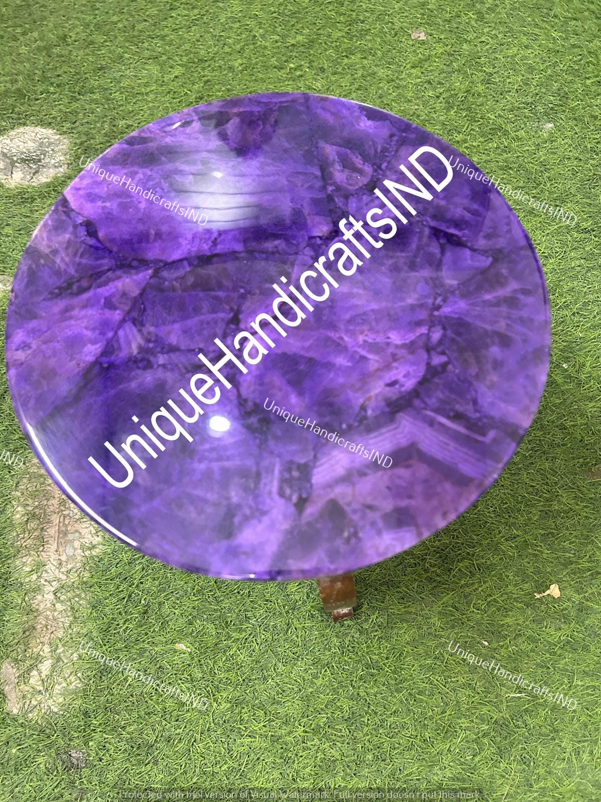 Stunning Round Amethyst Stone Center Sofa Coffee Table Crystal Healing Gemstone Modern Arts Furniture Living Room Decors Unique Handicrafts IND